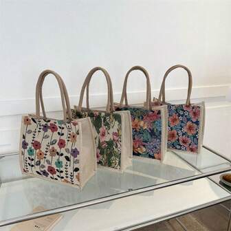 复古碎花风！大容量帆布手提包，时尚百搭，旅行必备