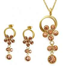 Rhinestone Flower Tassel Earrings & Necklace Set For Women, Fashionable Retro Elegant Versatile 2 Pieces Set - Hoop Tassel Pendant - View 3