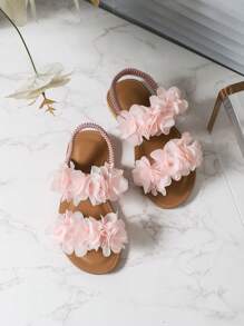 女童夏季网眼花朵松紧带休闲鞋，白色 - 粉色 - 查看 2