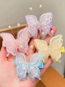 6-Pair Vintage/Fashion Versatile Colorful Mesh Lightweight Sequin Faux Pearl Butterfly Hair Clips/Barrettes For Women Claw Clips, Y2k Outfit