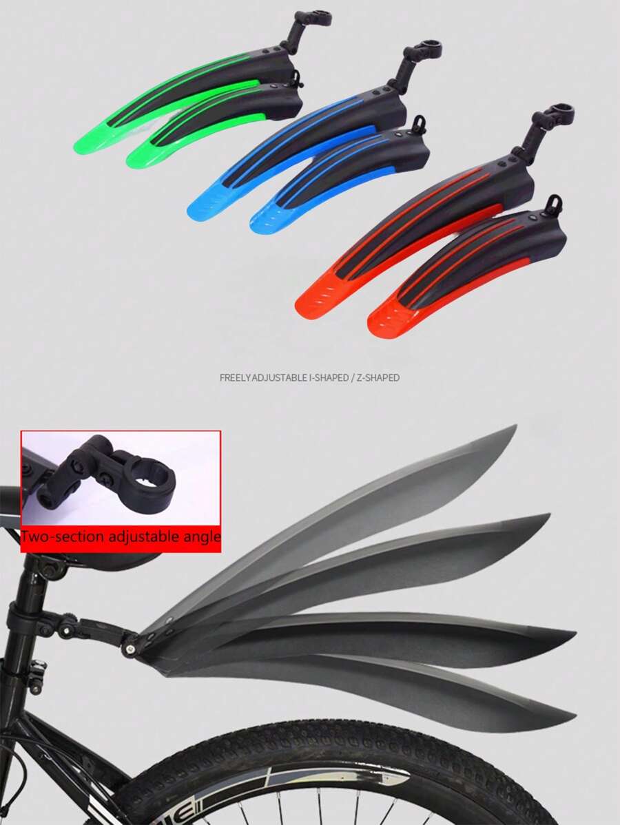 2 件套自行车套装，便携式可调节公路山地自行车前后挡泥板，适用于通勤和山地自行车 - 彩色 - 查看 1