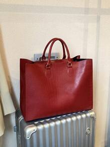Fashion Crocodile Print Four Seasons Joker Travel Shopping Bag Oversized Handbag - Đỏ - Xem 5