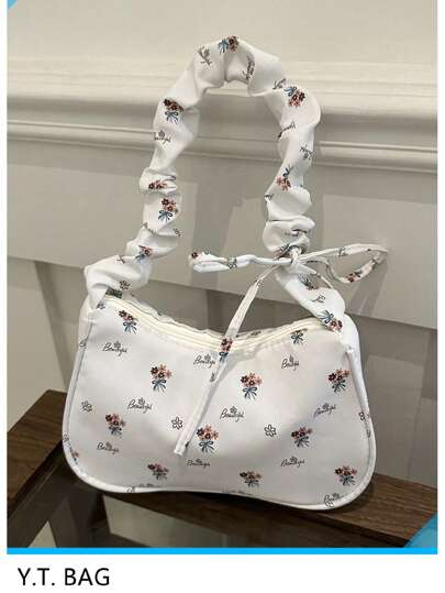 1入便攜式花紋聚酯拉鍊肩袋，時尚且適合女性日常使用