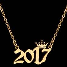 1pc Stainless Steel Year Engraved Necklace, Commemorative Unique Date, Birthday Crown Pendant Necklace, Birthday Gift, Elegant Minimalist Numeric Choker Collar Pendant Necklace