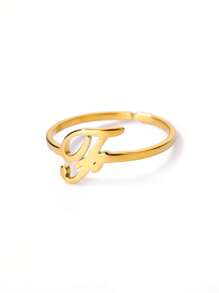 1 pieza Anillo abierto con letra, unisex, chapado en oro de 18K, diseño elegante, adecuado para bodas, Día de la Madre y otras ocasiones - amarillo dorado-2 - Ver 23