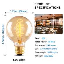 Vintage Edison Light Bulb,Vintage Light Bulbs 40W E26/E27 Screw Decorative Spiral Filament Bulbs Soft G80 Warm White Lights