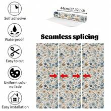 1 卷法式复古风格自粘壁纸 - 蓝色和棕色花卉图案，防水防潮接触纸，可拆卸和重复使用，适用于卧室、餐厅、客厅电视背景、橱柜、桌子、书架、家具翻新的家居装饰，易于安装，尺寸 44*300/500/1000 厘米 - 彩色 - 查看 11