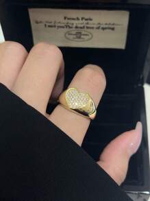 1 st. Elegante goudkleurige kubieke zirkonia hartring, sieradencadeau geschikt voor Moederdag, feestdagen, feesten, aanzoeken