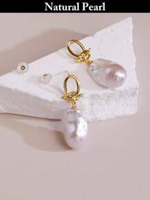 1 Pair Fashionable Baroque Pearl Earrings, Asymmetrical Natural White Pearl Earrings For Women, Daily Wear And Holiday Gift