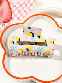 1 件醋酸纤维材质甜美清新夏日糖果色方形发夹，草莓、桃子、柠檬、西瓜水果印花，中号发饰 - 彩色 - 查看 18