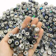 50pcs Random Black Large Hole Spacer Beads, European And American Crafted Beads For DIY Jewelry Making, Necklace, Bracelet, Jewelry Accessories, DIY Handicrafts, Keychains, Phone Straps - Black - View 2