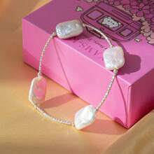 Baroque Pearl Bracelet, 925 Silver Natural Irregularity Pearl Bracelet In Gift Box, Unique Eye-Catching Accessory For Party/Date, Exquisite Pink Gift Box - Perfect Jewelry Gift For Her