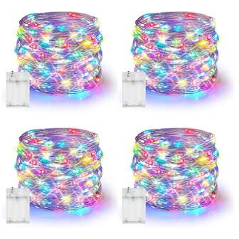Dazzle Bright Fairy Lights Battery Operated, 4-5 Packs Total 66-82FT 200-250LED Silver Wire Waterproof String Lights, Christmas Decorations, Room Decor,Bedroom,Room Decration,Fairy Lights