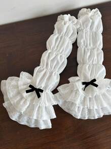 1 双女士春夏洛丽塔风格分层荷叶边蕾丝花边甜美白色可拆卸蝴蝶结袖口