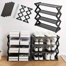 4-Tier Minimalist Metal Shoe Rack - Space Saving Shoe Storage Organizer, X-Shape Design, Easy Assembly, Suitable For Entryway, Bedroom And Dorm | Modern Home Decor, Dorm Essential | Fashionable Shoe Organizer | Sturdy Structure, Shoe Storage Organizer
