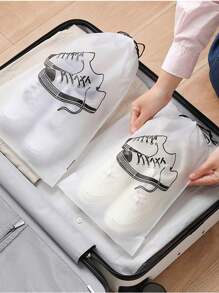 5pcs,Shoe Storage Bag, Home Travel Frosted Drawstring Pocket, Student Dormitory Dust-Proof And Moisture-Proof Transparent Bag, Travel Portable Portable Drawstring Mouth Finishing Bag