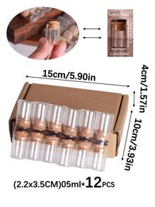 12 Styles (6pcs/12pcs) Natural Coconut Cover Glass Bottles, Small Storage Jars, DIY Spell Potion Bottles, Suitable For Stones And Sand Gifts Birthday Graduation - Transparent - View 14