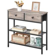 29.5" Narrow Console Table With 2 Fabric Drawers, Small Entryway Table With 3-Tier Storage Shelves, Thin Sofa Table, Side Table, For Living Room, Hallway, Greige And Rustic Brown - Grey - View 4