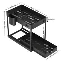 Organizador de fregadero negro con 1 cajón, adecuado para almacenamiento en gabinetes de baño y cocina, cesta de almacenamiento, estantería deslizable multifuncional de plástico ABS, organizador de hogar, se adapta a espacios pequeños