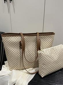 Large Capacity Commuter Tote Bag For Women, Unique & Design, Shoulder Bag With Detachable Inner Pouch For 2025 Spring, Cross-Border - White - View 6