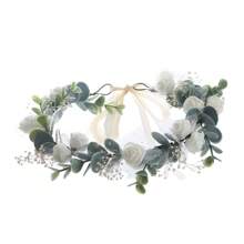 1 Stück verstellbarer Kranz aus synthetischen Blättern und Blumen, Eukalyptus Blumenkranz Haarband für Frauen, Blumenmädchen, Boho-Stil, Party, Fotoshooting, Feiertage, Hochzeit, St. Patrick's Day