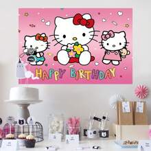 Sanrio 1 pezzo Sanrio Hello Kitty Birthday Party Decorative Background Banner Cartoon Theme Shower Party Perfect Decorative Supplies Bedroom Tapestry Photo Background Booth Props 82.7x59.1 39.4x39.4 39.4x29.5 pollici