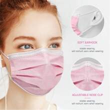 50Pcs Pink Disposable Face 3-Ply Filter Breathable Earloop Masks - 粉色 - 查看 7