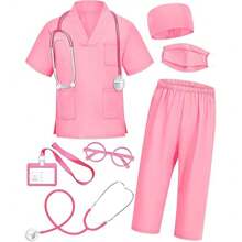 7 件套医生服装套装，手术服装扮，粉色/绿色（颜色随机） - 粉色 - 查看 1