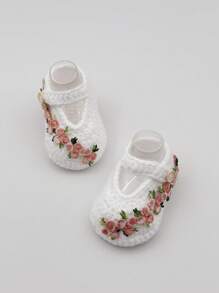 1 Pair Hand-Knitted Flower Pattern Infant Step Shoes Infant Pre-Walker Floor Socks - White - View 5