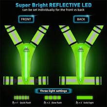 LED Reflective Vest Safety Gear, Light Up Vest Night Walking Cycling, High Visibility Running Vest With Reflective Strips - 綠色 - 查看 4