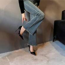 Scarpe col tacco alto scarpe da cannone da letto donna tacco fine 2025 primavera e autunno nuovo nero fondo rosso 10 cm grandi dimensioni scarpe singole a punta