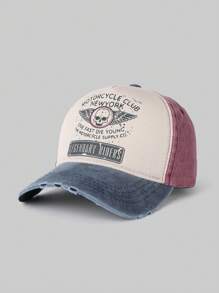 1pc Letter & Skull Graphic Casual Street Style Polyester Quilted Distressed Anti-UV Decor Couple Sport Sun Protection Curved Brim Baseball Cap, Versatile For Commuting, All Season - Curved Brim Hat - View 16