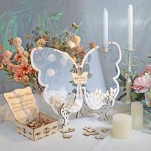 1 件 11.82 X 11.1 英寸大型婚礼留言簿，带蝴蝶装饰的签名留言簿，个性化留言簿，配有 60 只蝴蝶 + 蝴蝶收藏盒 + 木盒，婚礼签到装饰，适合周年纪念/婚礼、派对仪式 - 彩色 - 查看 6