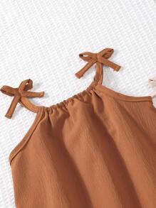 2 件套可爱女童夏装，无袖荷叶边下摆休闲百搭公主裙，适合年轻女孩 - 彩色 - 查看 3