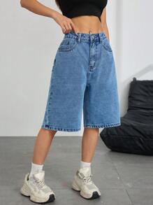 Women's Plain Denim Bermuda Shorts, Simple And Fashionable, Suitable For Summer - Light Wash - View 5