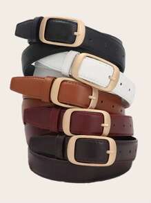 2pcs Women's Square Buckle Waist Belt, Classic PU Leather Solid Color Vintage Decoration Casual Jeans Belt - Belt - View 4