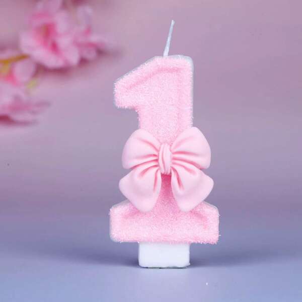 1pc Pink Bow Numeral Birthday Candle, Romantic & Cute Candle For Girls, Suitable For Birthday Cakes, Anniversaries - Sparkling Party Decor, Perfect For Holiday Atmosphere, Celebration Events, Birthday Party Cake Decoration Gifts Graduation,Wedding