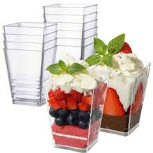 100 piezas de copas cuadradas para mouse con y sin tapas, tazas para postres, gelatinas, pasteles, para fiestas, bodas, al aire libre, yogurt, repostería, aperitivos, frutas y pudines