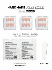 10 件/套手工指甲贴，杏仁形，灰蓝粉色渐变猫眼闪粉，3D 星星和蝴蝶结，优雅外观，适合日常和派对佩戴，适合学生、孕妇，包括凝胶抛光剂