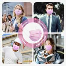 50Pcs Pink Disposable Face 3-Ply Filter Breathable Earloop Masks - 粉色 - 查看 10