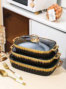 1 Set Ceramic Plates, Suitable For Dining Room, Living Room, Kitchen, Tableware, Baking Tray, Casserole, Soup Pot, Applicable For Bread, Turkey, Cheese, Pizza, Outdoor, Wedding, Party, Gift, Birthday