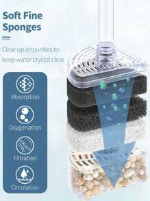 1 件装塑料水族箱鱼缸过滤器空气虹吸清洁器，静音空气驱动增氧机，适用于鱼缸和水族箱