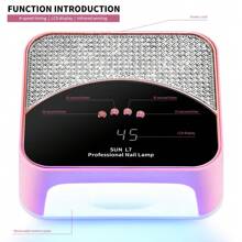 Nueva lámpara de uñas con adhesivo de diamante, lámpara de uñas profesional SUN L7 de 45 LED - Diseño cuadrado rosa con cristales incrustados, 4 ajustes de temporizador, curado rápido para esmalte de gel/UV, para salones y manicuras en casa - Rosa