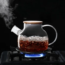 1 Pc Clear Borosilicate Glass Teapot 1.8L With Natural Bamboo Lid - Stovetop Includes Tea Infuser Clear Elegant Pot For Hot/Cold Tea Brewing | Kitchen Decor Gift