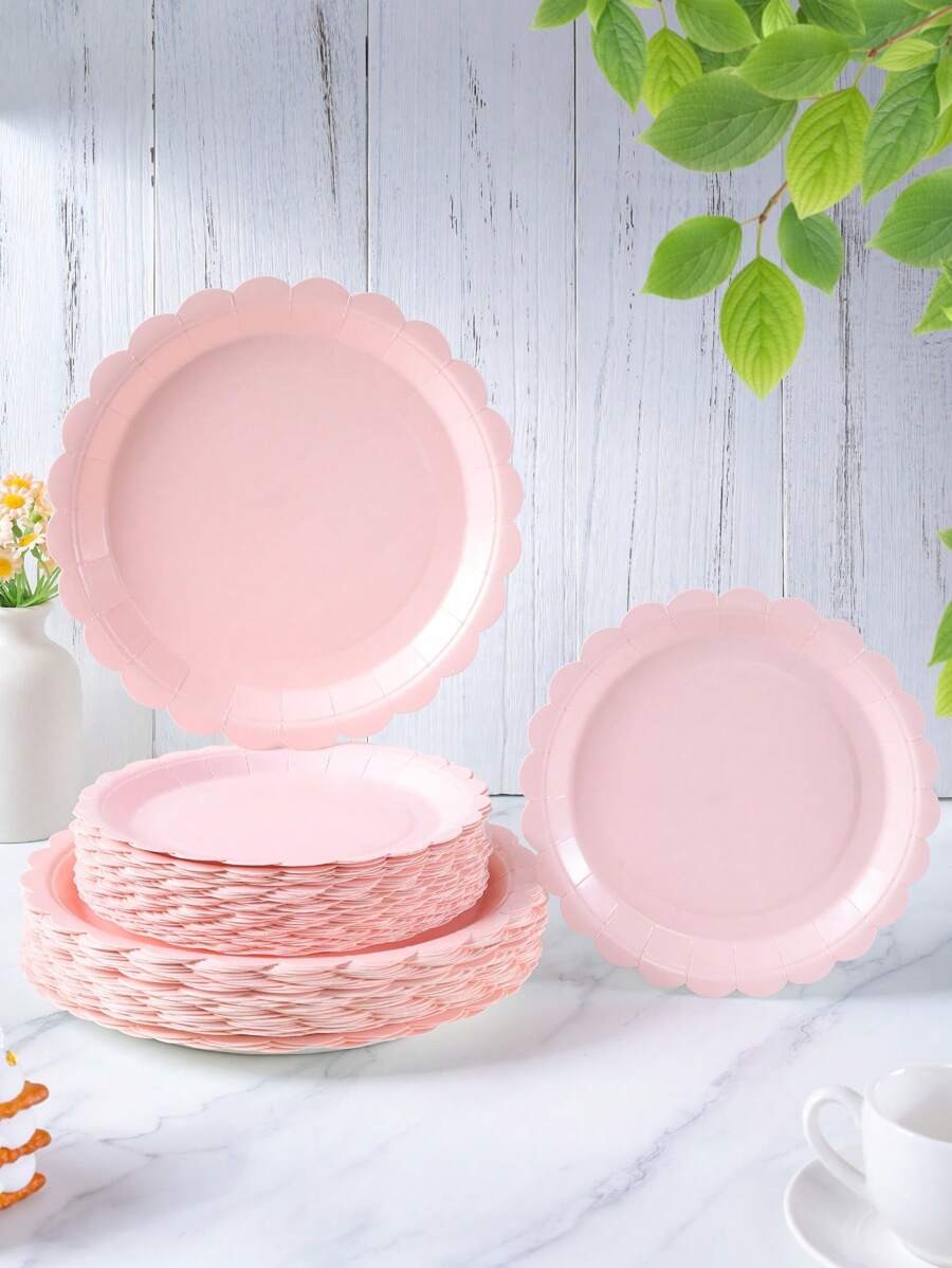 7/9 Inch Light Pink Flower Petal Disposable Paper Plates, Party Supplies, Disposable Party Plates, Birthday Party Celebration, Gift Party Decoration