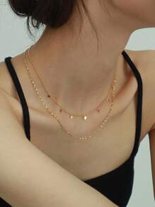 1 件时尚方形吊坠双层手链适合派对休闲装赠送女性节日礼物 - 項鍊 - 查看 1