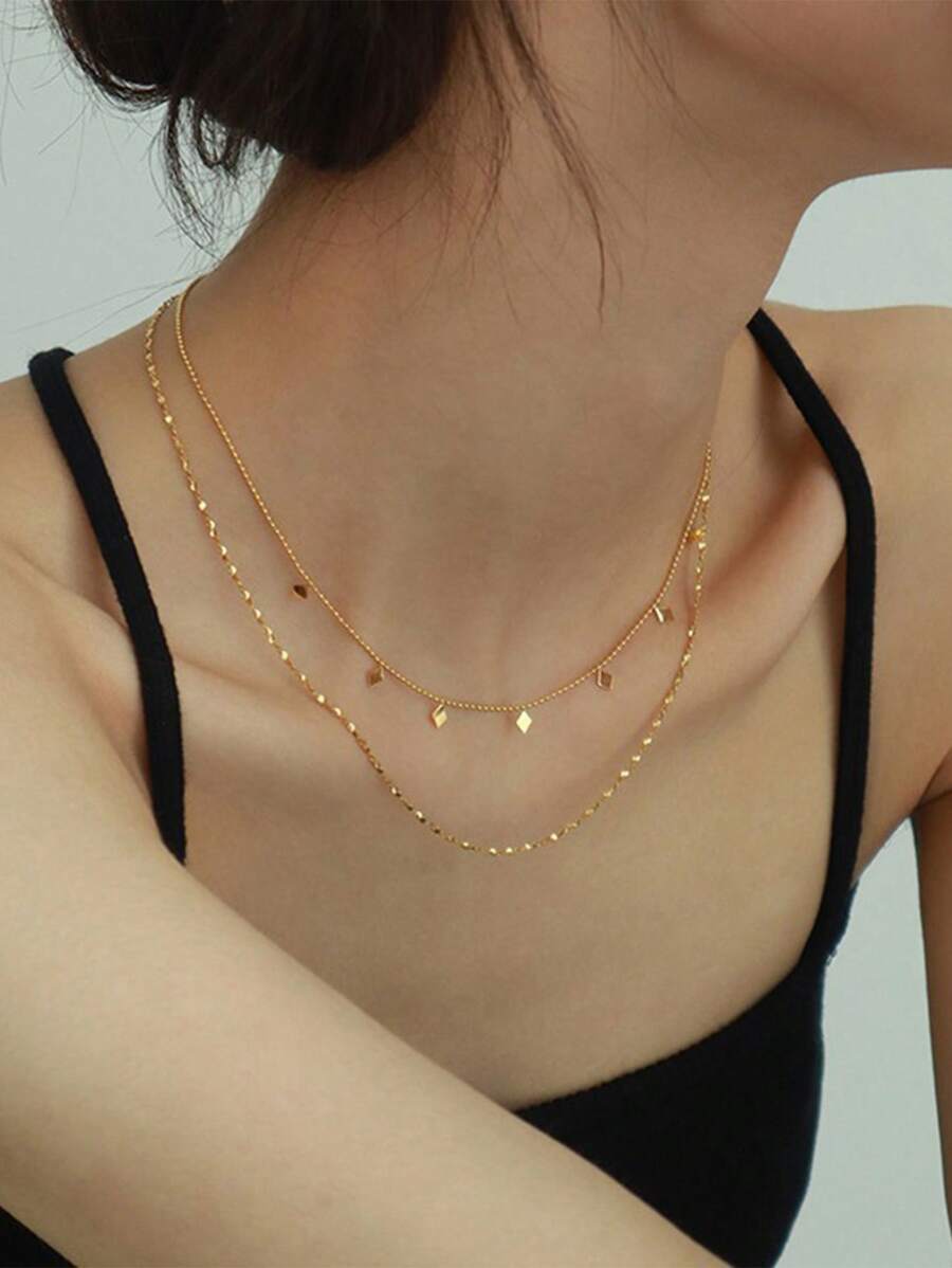 1 件时尚方形吊坠双层手链适合派对休闲装赠送女性节日礼物 - 項鍊 - 查看 1