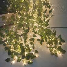 1 pieza Luces de cadena de 2m/6.56ft con 20 LED de hojas verdes, guirnalda de flores artificiales, lámpara decorativa a pilas para hogar, dormitorio, cumpleaños, boda, fiesta, jardín, patio, pasillo, ventanas