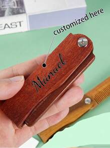 1pc Customized Mini Comb Portable Anti-Static Natural Wood Folding Comb Hotel-Style Sandalwood Material Comb, Customize Your Own Mini Folding Comb