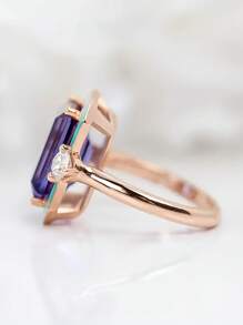 1pc Fashionable Women Purple Square Cubic Zirconia Stone Ring, Suitable For Engagement, Wedding, Valentine's Day Gift